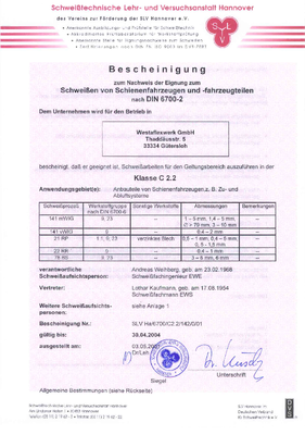 Schweiß-Eignungs-Nachweis DIN 6700-2